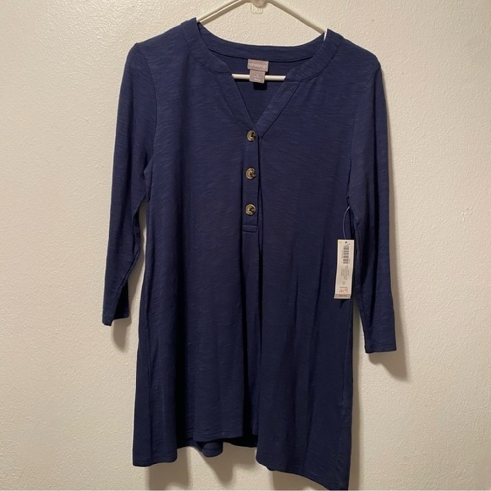 Chico’s Top Women’s 0 (Small) LongSleeve Blue Preppy Pullover 1/4 Button
